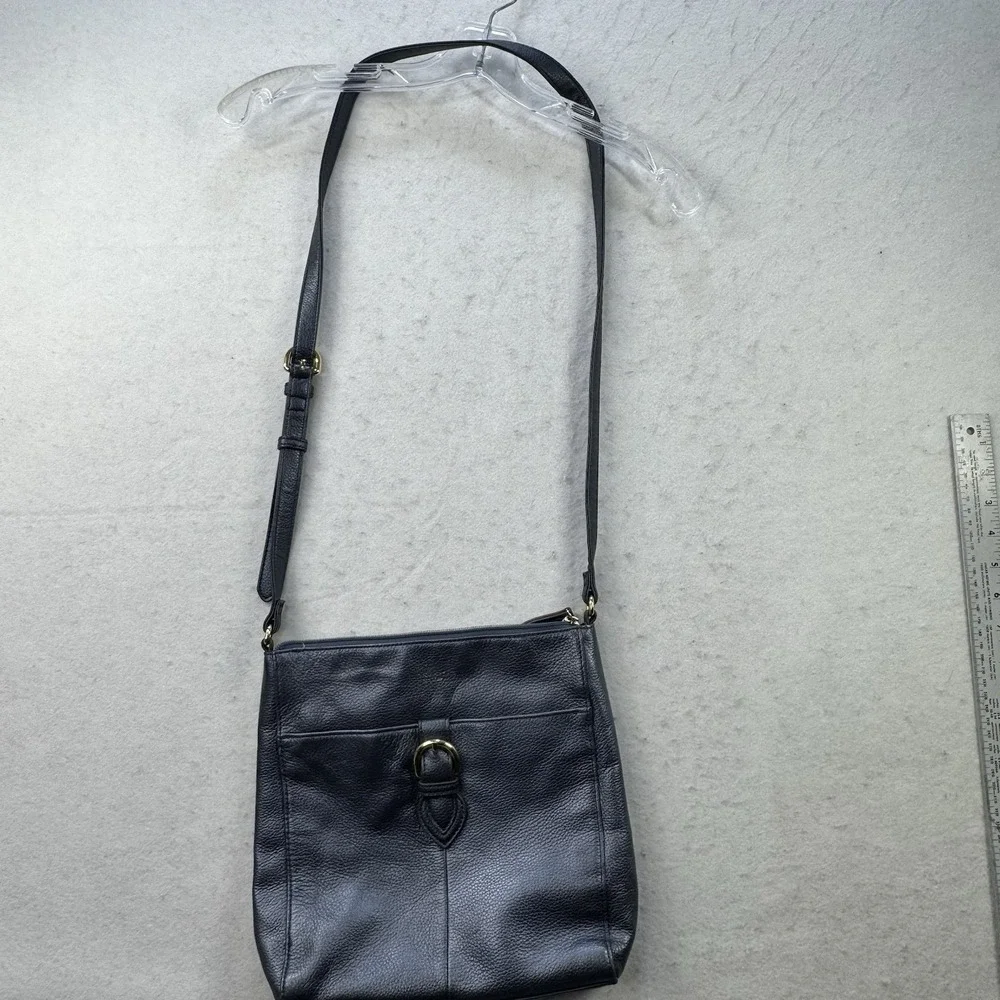 Tignanello Shiny‎ Irridescent Blue Grey Pebbled Leather Messenger Bag Zip Top
